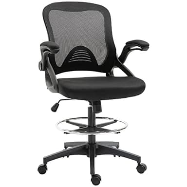 Vinsetto Fauteuil de Bureau Chaise de Bureau Assise Haute réglable dim. 64L x 60l x 106-126H cm Tabouret de Bureau pivotant 360° Maille Respirante Noir
