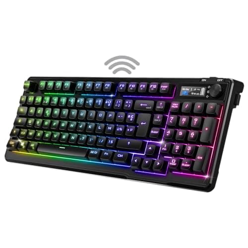 Spirit of Gamer - Elite K60, Clavier Gamer Semi-Mécanique Sans Fil et Bluetooth Rechargeable, Autonomie 360h, Connexion 2.4 GHZ, Ecran LCD, 15 Effets Rétroéclairage RGB, 19 Touches Anti-Ghisting, Noir