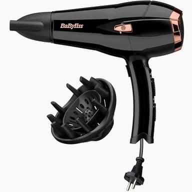 BaByliss Sèche-cheveux Cordkeeper - Sèche-cheveux puissant de 2000W avec 1,65m cordon rétractable, Technologie ionique anti-frisottis, 3 réglages de température et 2 réglages de vitesse, Noir, D373E