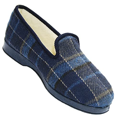 Pantoufles T43 AngusBoyd Charentaises pour homme - Dessus lainage - semelles en gomme et intérieur 100% mouton Bleu