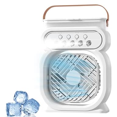 Anluomania Climatiseur Mobile, Mini Climatiseur Silencieux, Refroidisseur D'air, Humidificateur, Ventilateur Brumisateur Eau, avec 3 Vitesses, Lumière de Nuit, Minuterie, pour Maison Bureau