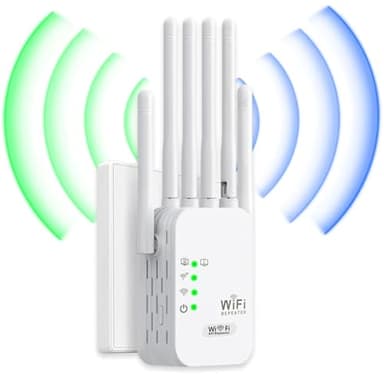 Répéteur WiFi Puissant, Amplificateur de Signal WiFi, 6 antennes, 2 Ports LAN, amplificateur WiFi, Couverture jusqu'à 1200 m², Répéteur WiFi pour la Maison et Le Bureau, Installation Facile
