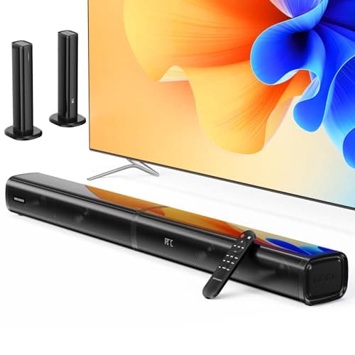 MEVOSTO Barre de Son pour appareils TV - Mise à Niveau 2025 - Double Caisson de Basses intégré 2.2 canaux - Amovible - Haut-Parleur 2 en 1 pour téléviseur, Jeu sur PC, HD-Arc/Optique/AUX/BT/USB