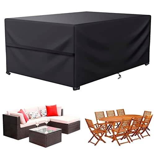 LCGOD Housse Salon de Jardin,Housse Table de Jardin 600D Oxford Tissu Protection pour Tous Les Temps, pour Ensembles de Table et de Canapé avec Corde et Boucle Verrouillage (213 x 132 x 74 cm)