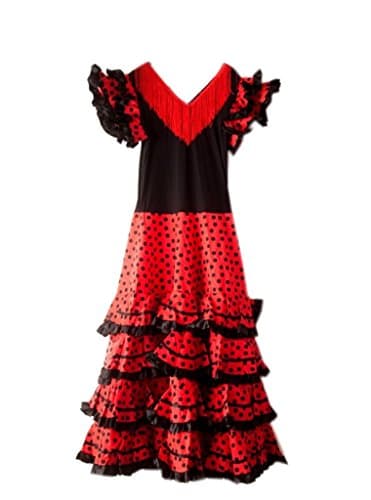 La SENO Rita espagnol Flamenco Robe/Costume - pour Femmes/Enfant - Noir/Rouge - 34-36, 115 cm