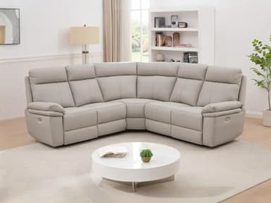 Vente-unique - Canapé d'angle Relax électrique en Cuir Gris Clair MESOLA
