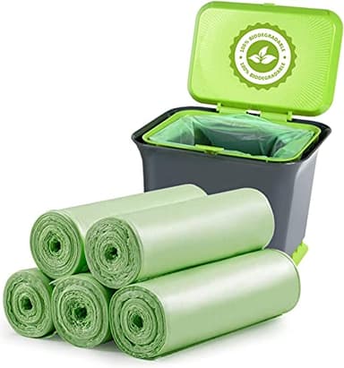 Lot de 120 sacs poubelle recyclés de 6L (1.2Gallon) Sacs poubelle épais et biodégradables compostables pour les déchets alimentaires, ménagers, jardins dans la cuisine, le bureau, la maison
