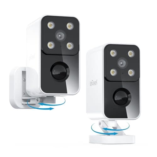 ieGeek 2K Rotation à 180° Camera Surveillance WiFi Exterieure sans Fil Batterie, Vision Nocturne Couleur, Audio Bidirectionnel, Détection de Mouvement AI et PIR, Sirène, IP65, S3, Blanc, 2pcs