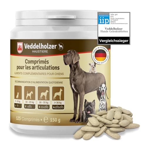 Veddelholzer LAURÉAT DE COMPARAISON DE Produits 2024 Comprimés Anti arthrose Chien articulations pour Chiens avec Moule aux orles Vertes MSM & Griffe du Diable, glucosamine & collagène 125 comprimés