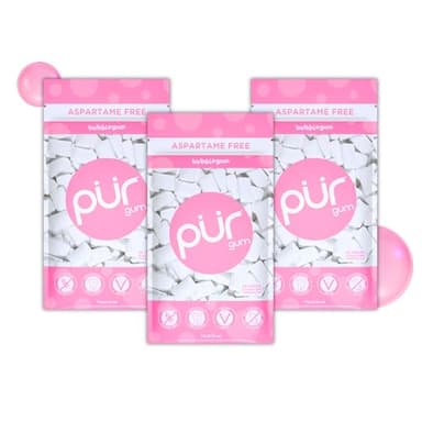 PUR Gum | Chewing-Gum Sans Sucre | Au Xylitol | Végétalien, Sans Aspartame et Sans Gluten | Gum Naturel Au Goût De Bubblegum, 55 Pièces (Lot De 3)