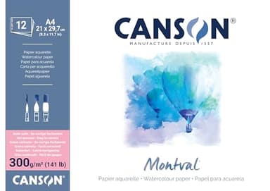 CANSON Montval - Bloc 12 feuilles papier aquarelle grain satin - A4-300g/m², Blanc