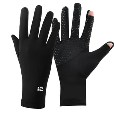 Shengxi Gants de Protection Solaire, Gants de Soie glacée antidérapants Respirant, Ultra Mince Gant Anti UV Femme pour randonnée Cyclisme Golf Conduite pêche Les activités de Plein air, Noir