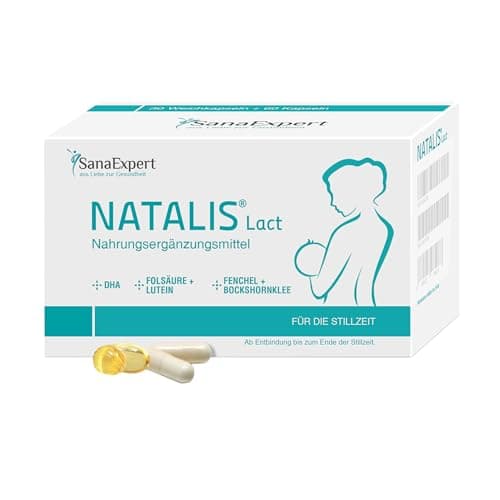 SanaExpert Natalis Lact | pour l'allaitement | Fenouil,Fenugrec,Acide Folique,DHA,Biotine,Vitamine D, A et B,multivitamines et Oligo-éléments | Fabriqué en Allemagne | 90 capsules