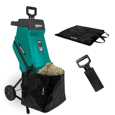 VONROC Broyeur de végétaux 2500W – Pour branches jusqu’à Ø45mm - Bac de ramassage de 45L et poussoir inclus - Fonction de sécurité