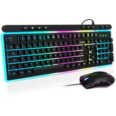 HLONONE Pack Clavier Souris Gaming - Ergonomique Clavier Souris Gamer Filaire - Éclairage LED Arc-en-Ciel - Clavier Gamer AZERTY Rétroéclairé - Souris Gamer 7200 DPI - AZERTY FRANÇAIS-pour PC PS4 PS5