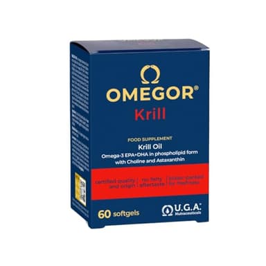 Omegor Krill - Complément alimentaire avec phospholipides, choline, Oméga-3 et astaxanthine à haute biodisponibilité - 260 mg d'EPA et DHA - Sans arrière-goût - Facile à avaler - 60 capsules