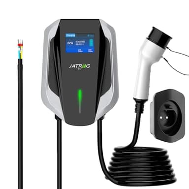 JATRHG Station de Recharge pour Voiture électrique WallBox Borne de Recharge EV Type 2 monophasé 7KW, 32A, avec câble de 10M-Noir/Gris
