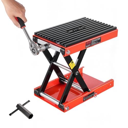 VEVOR Cric de Moto à Ciseaux Capacité de 544 kg, Pont Élévateur avec Large Plateau, Lève-Moto Hauteur de Levage 10,5-38 cm, en Acier Robuste, avec Cliquet et Manivelle, pour Entretien Quad ATV