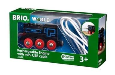 BRIO World - 33599 - Locomotive Rechargeable - Train électrique et lumineux avec cable USB - Pour circuit de train en bois - Jouet pour garçons et filles dès 3 ans
