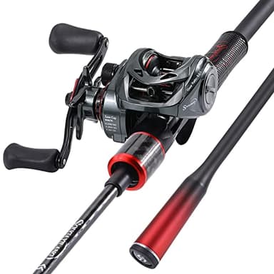 Sougayilang Canne à pêche et moulinet Baitcasting - Taille moyenne - 1,8 m / 2,1 m - Profil bas avec poignée en super polymère