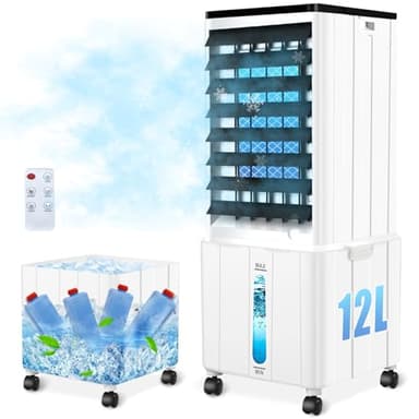 Climatiseur Mobile Sans Évacuation, 12L 60W Climatiseur Mobile Silencieux avec Minuterie de 12H, 3 Modes, 40dB, Réservoir d'eau Amovible, Télécommande, Refroidisseur d'air Climatisation pour Chambre