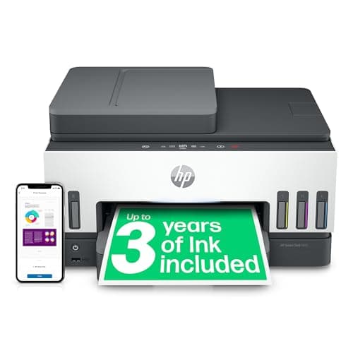 HP Smart Tank 7605 Imprimante Tout en Un - Jet d'encre Couleur - 3 Ans d'encre Inclus (Impression, Photocopie Scan, Fax, Chargeur Automatique de Documents, A4, Recto/Verso, WiFi, Port USB)
