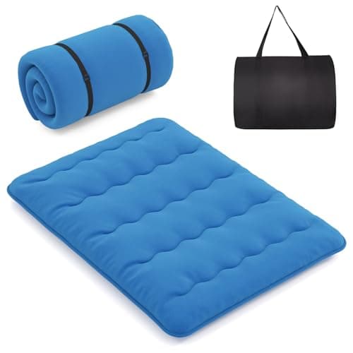 LIFEZEAL Matelas Futon de Sol Japonais 90x200 cm, Matelas de Lit 1 Place, Futon Tatami Pliable et Portable avec Sac, Déhoussable et Lavable en Machine, Intéruer et Extérieur, Bleu