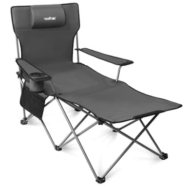Chaise Pliante Camping – Chaise Pliante Exterieur 6 Points d'appui - Pieds, inclinable de 90° à 135°, transat de Plage Pliable, Livré avec Un Oreiller Amovible et Un Sac de Transport
