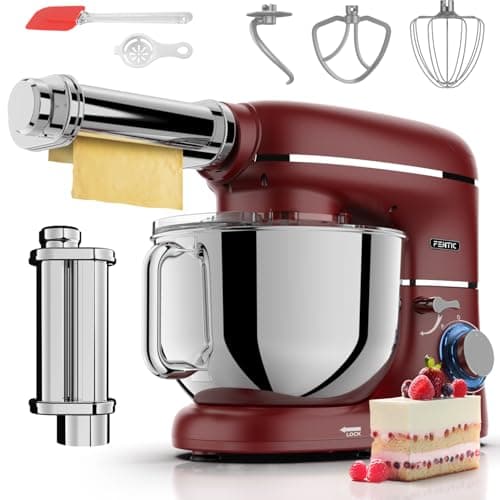 Fentic Robot Pâtissier avec Machine a Pates Fraiche – 2000W – Robot Cuisine avec Machine a Pate – Laminoir a Pate - 6,2L Bol Mélangeur (Rouge)