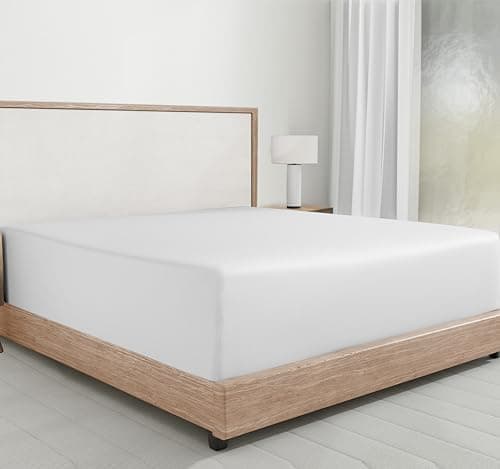 Drap-housse super King size - 100 % coton doux satin 400 Tc - 180 x 200 + 30 cm - Drap de lit avec bonnet profond élastique pour un ajustement parfait durable - Blanc clair