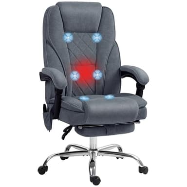 Vinsetto Fauteuil de Bureau massant et Chauffant Chaise de Bureau Chaise Ergonomique avec Hauteur réglable Dossier inclinable télécommande Filaire Repose-Pieds rétractable et pivotant 360° Gris