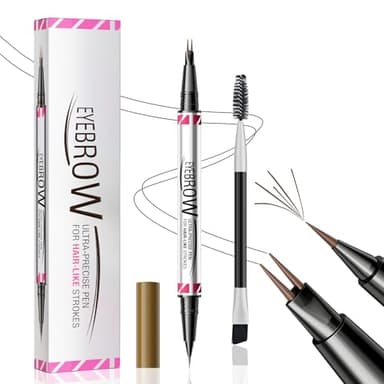 Crayon à Sourcils 3D Microblading, Crayon à Sourcils Liquide 2 en 1 à Double Extrémité avec 2 Pointes de Fourchette, Stylo à sourcils Waterproof Magique pour Créer des Sourcils Naturels (Marron)