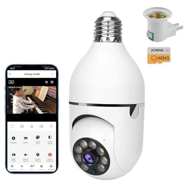 JCHENG Caméra de sécurité à ampoule | 4 MP avec protection rotative à 355° | Compatible avec Alexa, Google Assistant, TUYA, application Smart Life | Détection de mouvement, carte SD incluse