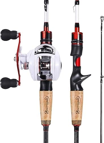 Sougayilang Ensemble canne à pêche et moulinet de moulage, 1,8 m/2,1 m MH avec moulinet de lancement d'appât, 2 sections Baitcaster Combo-21JYB-L