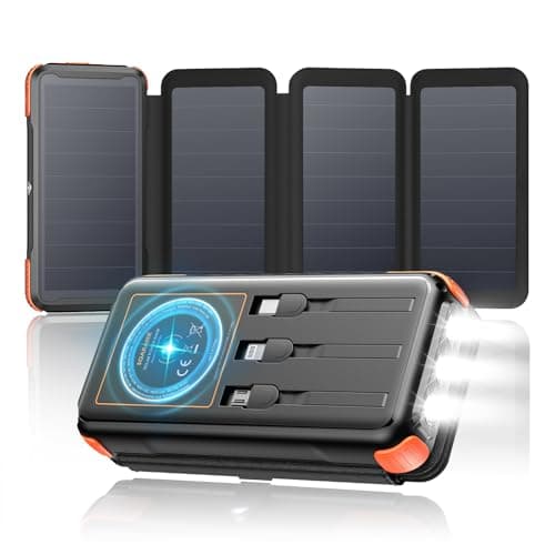 Chargeur Solaire Portable Power Bank - SOARAISE 25000mAh 20W Batterie Externe sans Fil avec 3 Câbles et 4 Panneaux, PD QC 3.0 USB C Charge Rapide avec Lampe de Poche pour Smartphone, Tablette, Camping