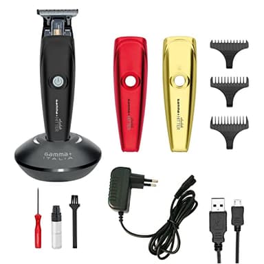 GAMMAPIU' Absolute Hitter Trimmer Doré/Noir/Rouge, Tondeuse à Cheveux Professionnelle, Couvercle Interchangeable, Lame Plate 45mm, 5 Peignes, Kit Nettoyage, Tondeuse à Barbe Électrique Rechargeable