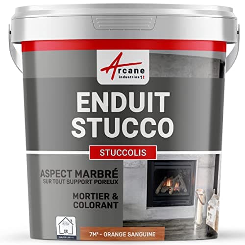 Mortier et teinte, stuc, sans primaire, ni finition : Stuccolis - kit jusqu'à 7 m² Orange Sanguine - ARCANE INDUSTRIES