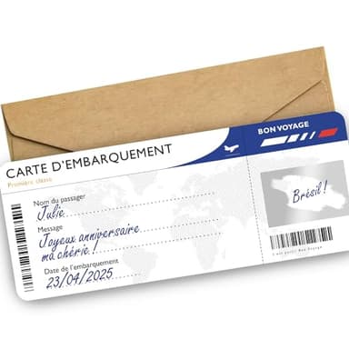 OLYMPE STORE Carte à gratter Voyage Surprise - Carte embarquement personnalisable à offrir - Billet avion annonce - Cadeau Anniversaire EVJF (Air France style)