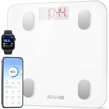 RENPHO Balance Pese Personne de Haute Précision 180kg, Pese Personnes Bluetooth Balance Connectée avec App, 13 Analyses de la Composition Corporelle, Piles incluses