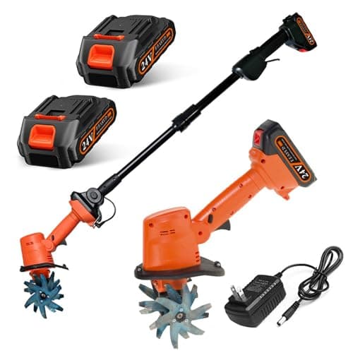 Motobineuse Électrique sans Fil, 21V Portable Motoculteur avec Batterie et Charge, 235 RPM, Manche Amovible, Largeur/Profondeur de Travail 10/10 cm, Cultivateur pour Potager, Yard, Culture du Sol