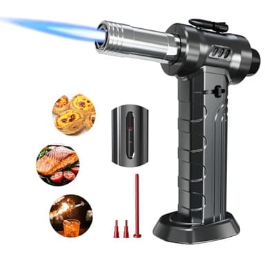 Megainvo Chalumeau de Cuisine Chalumeau Gaz Deux Modes Flamme Chalumeau Cuisine avec Verrouillage de Sécurité Chalumeau Gaz Bricolage pour Cuisine Crème Brûlée BBQ Soudure Camping(Butane Non Inclus)