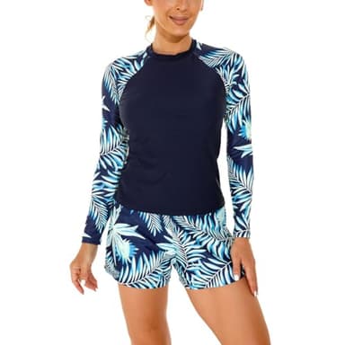 Femme Maillot de Bain Rashguard Set Manches Longues Tankini Protection Solaire Anti-UV T-Shirt Top de Sport pour Vacances Surf Plage Natation,Noir 3,M