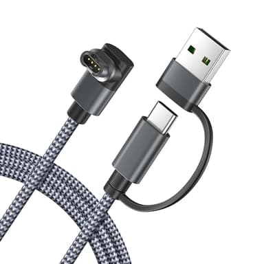 Itramax 2-en-1 Câble de Charge pour Montre Garmin 1.2M,1 Pièces,Chargeur Cordon pour Garmin Fenix 8 E 7 7X 7S Solar,Forerunner 970 965 955 570 265 255 165 55,Venu 3,Instinct,Vivoactive 6 5 4,Epix Pro