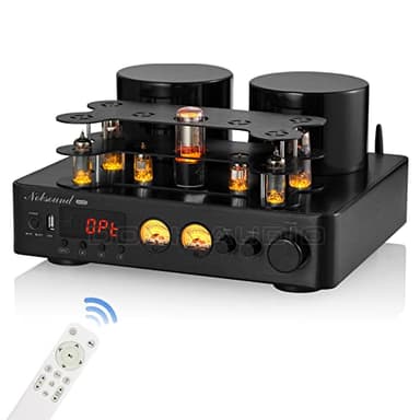 Nobsound Amplificateur à Tubes Hybride 100W+100W Amplificateur HiFi Amplificateur de Puissance intégré Lecteur USB avec entrée RCA/Bluetooth/USB/Coax/Opt (Noir)