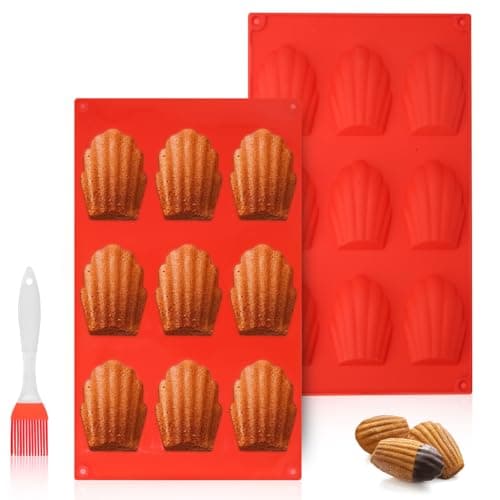 2 Pièces Moule Madeleine, Antiadhésifs Moule à Madeleine, 9 Cavités, Réutilisable, Moule Madeleine Silicone, de Coquille Moule a Madeleine avec Brosse, pour Madeleine, Biscuits, Chocolat, Pudding