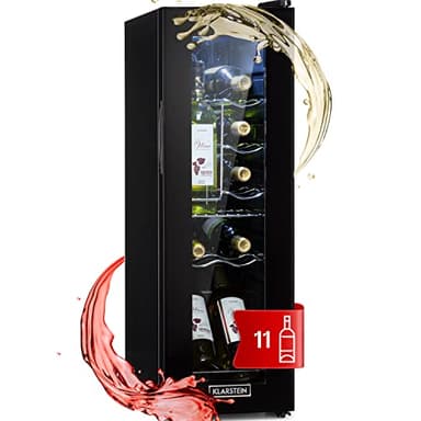 Klarstein Cave a Vin sur Pieds, Caves à Vin de 32L avec une Porte en Verre, Cave a Vins à Zone Unique, Bar Intérieur/Extérieur, Frigo vin, Cave a Vin de Vieillissement, Petite Cave à Vin 12 Bouteilles