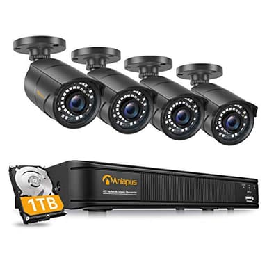 Anlapus H.265+ PoE 1080P Kit Caméra Surveillance 2MP avec 1TB NVR Enregistreur 8CH en 1080P Caméra Extérieure IP66 Accès à Distance Alerte Instantanée App Gratuite Vision Nocturne 36 m