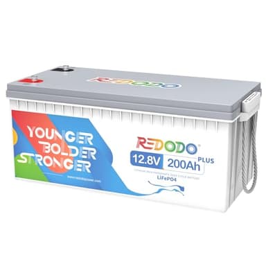 Redodo 12V 200Ah Plus(1 Pack) Batterie Lithium,LiFePO4 Batterie 2560W,BMS 200A Intégré,4000+ Cycles Profonds,Certificats UL&FCC,Durée de Vie de 10 Ans,pour Camping Cars,Energie Solaire,Hors Réseau