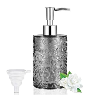 GKSCXEXE Distributeur de savon en plastique gris - 400 ml - Distributeur de savon liquide vaisselle - Distributeur de savon de cuisine - Distributeur à pompe rechargeable avec entonnoir pour liquide