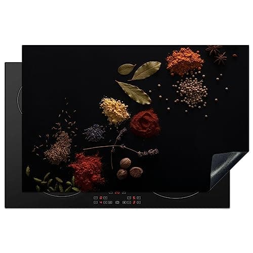 KitchenYeah© Protection Pour Plaque Induction 80x52 cm Deco Cuisine Protégé Cache De Cuisson Vitroceramique Kitchen Herbes - Noires - Epices - Cuisine - Cuisson